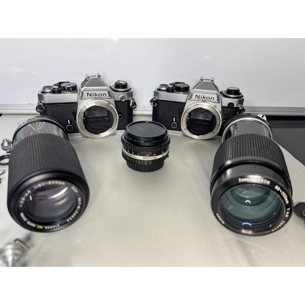 Vintage Nikon FE 35mm SLR Camera Bundle 2 Bodies 3 Lenses & Accessories
